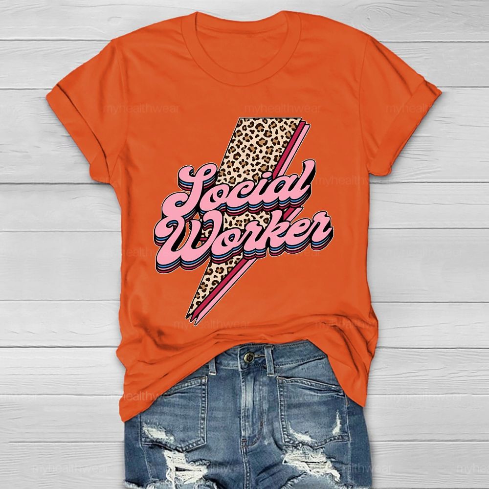 Social Worker Leopard Print Lightning Healthwear T-shirt