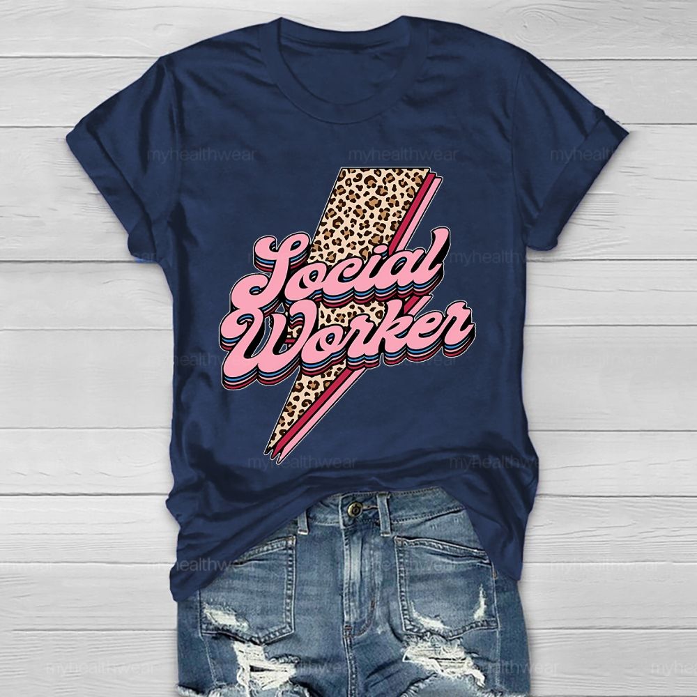 Social Worker Leopard Print Lightning Healthwear T-shirt