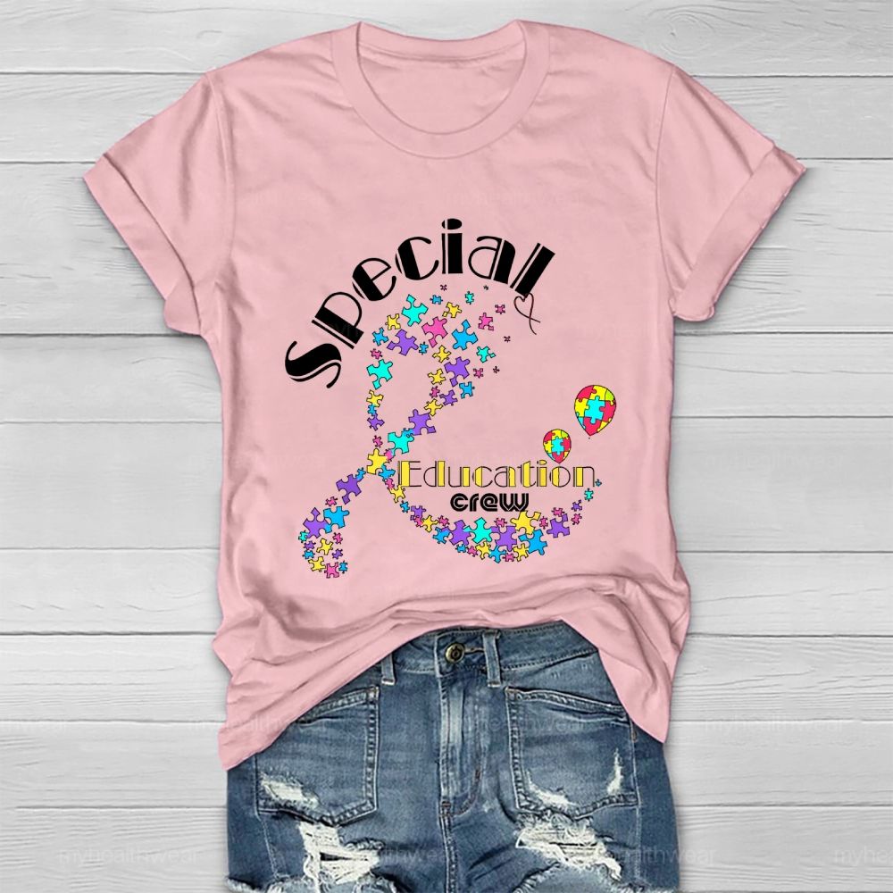Special Education Crew Colorful Puzzle Ribbon Healthwear T-shirt