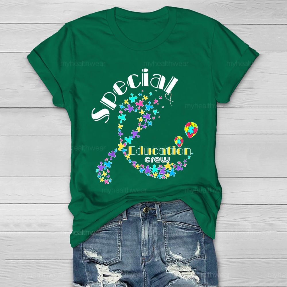 Special Education Crew Colorful Puzzle Ribbon Healthwear T-shirt