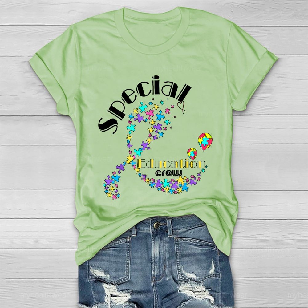 Special Education Crew Colorful Puzzle Ribbon Healthwear T-shirt