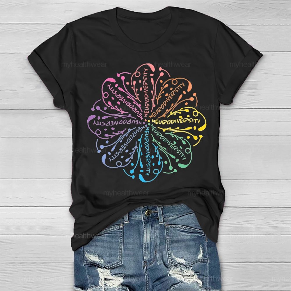 Neurodiversity Colorful Flower Graphics Healthwear T-shirt