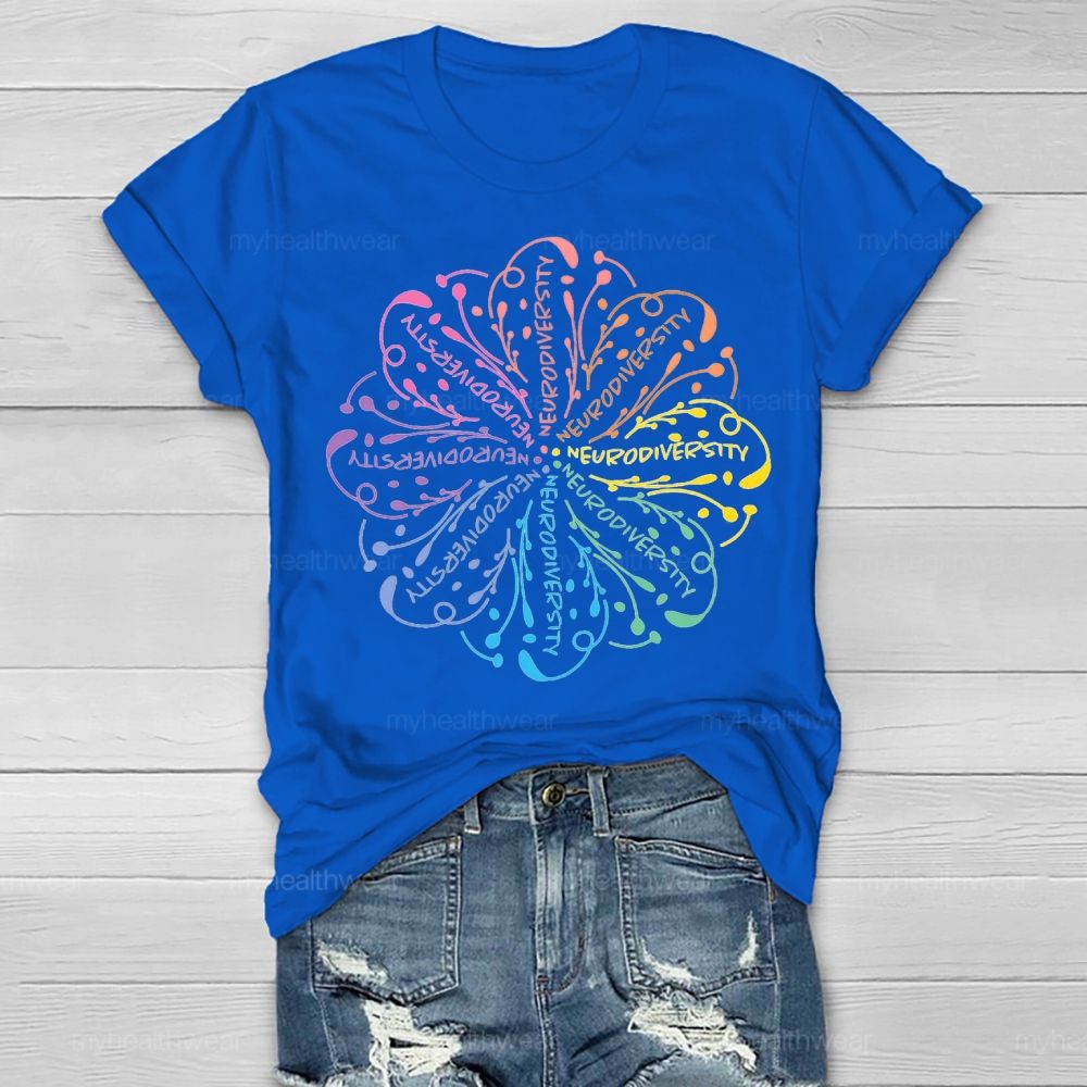 Neurodiversity Colorful Flower Graphics Healthwear T-shirt
