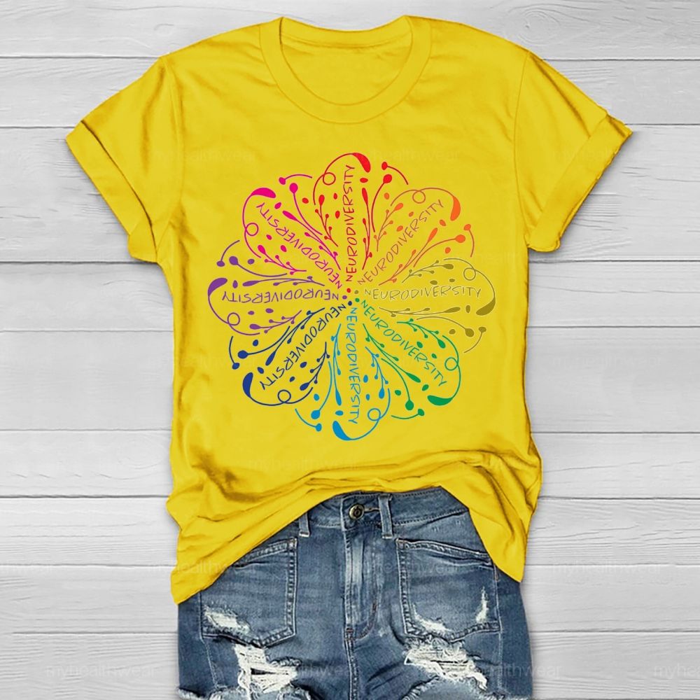 Neurodiversity Colorful Flower Graphics Healthwear T-shirt