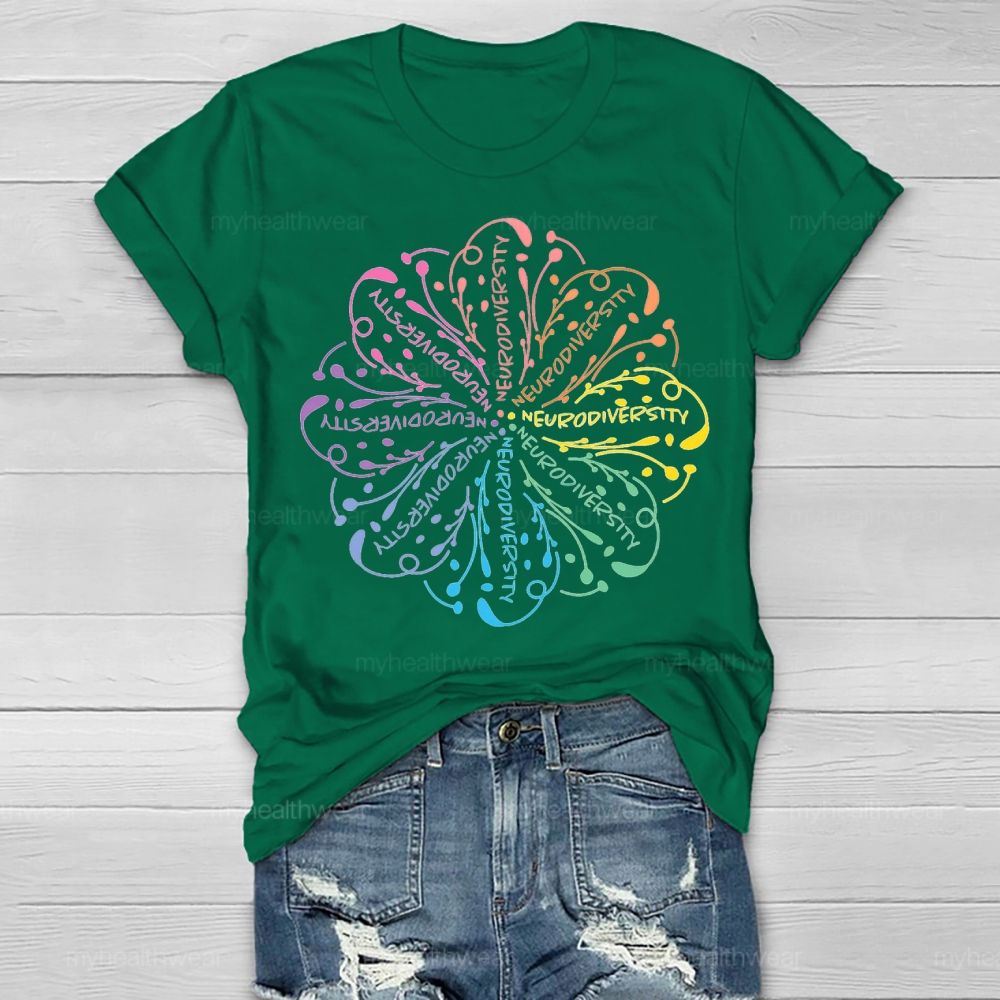Neurodiversity Colorful Flower Graphics Healthwear T-shirt