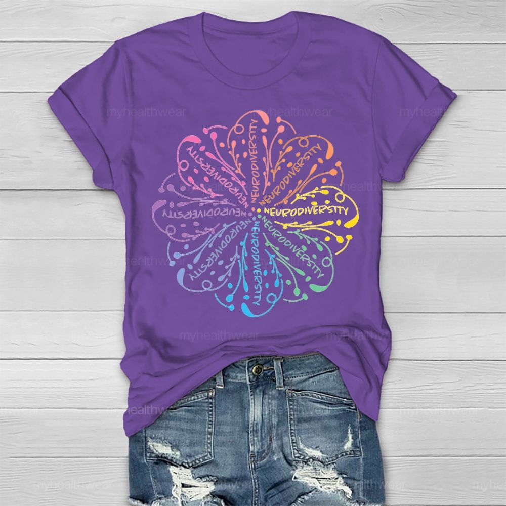 Neurodiversity Colorful Flower Graphics Healthwear T-shirt