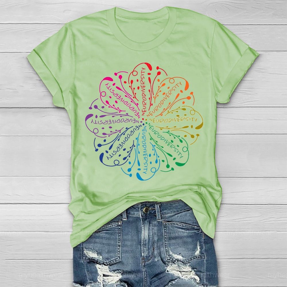 Neurodiversity Colorful Flower Graphics Healthwear T-shirt