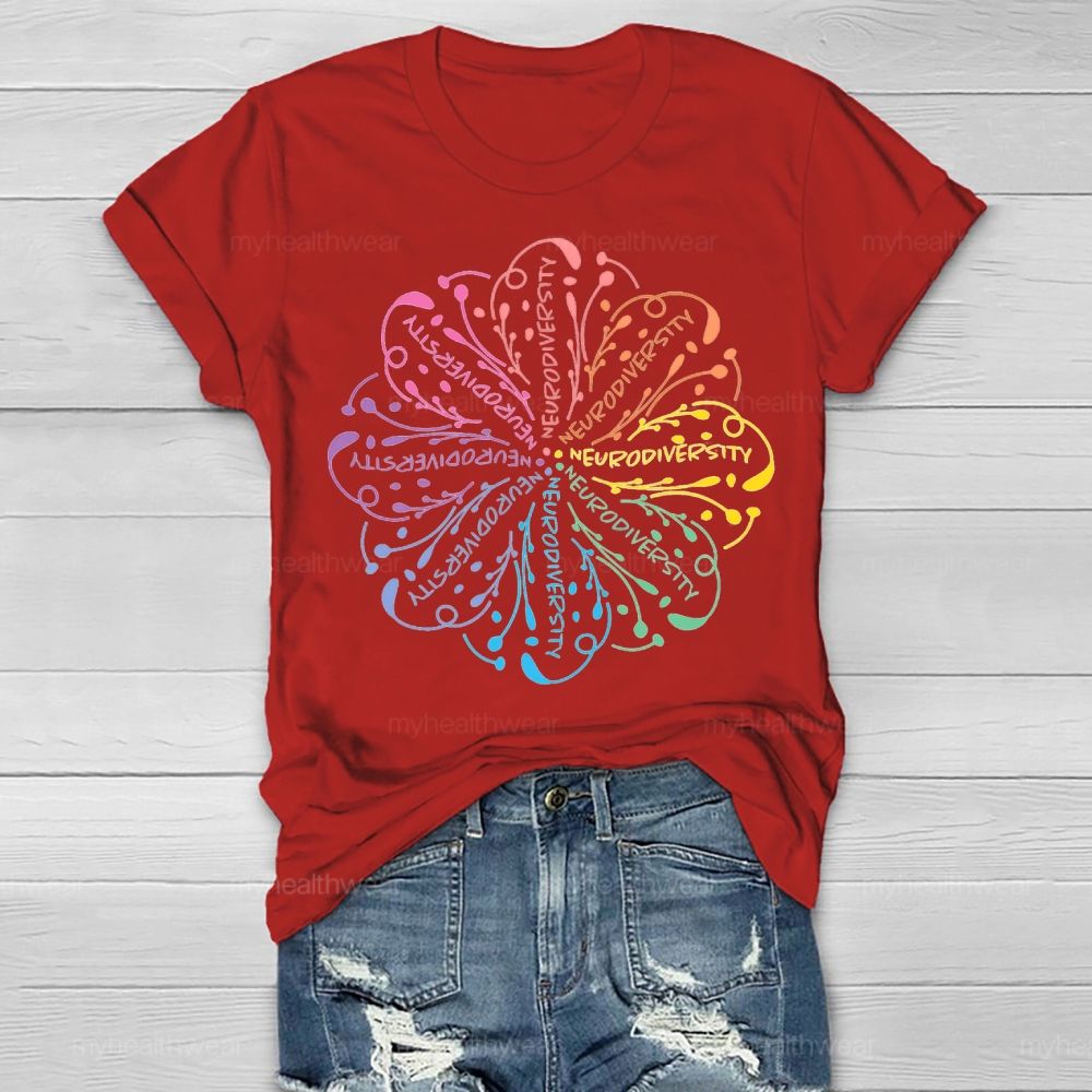 Neurodiversity Colorful Flower Graphics Healthwear T-shirt