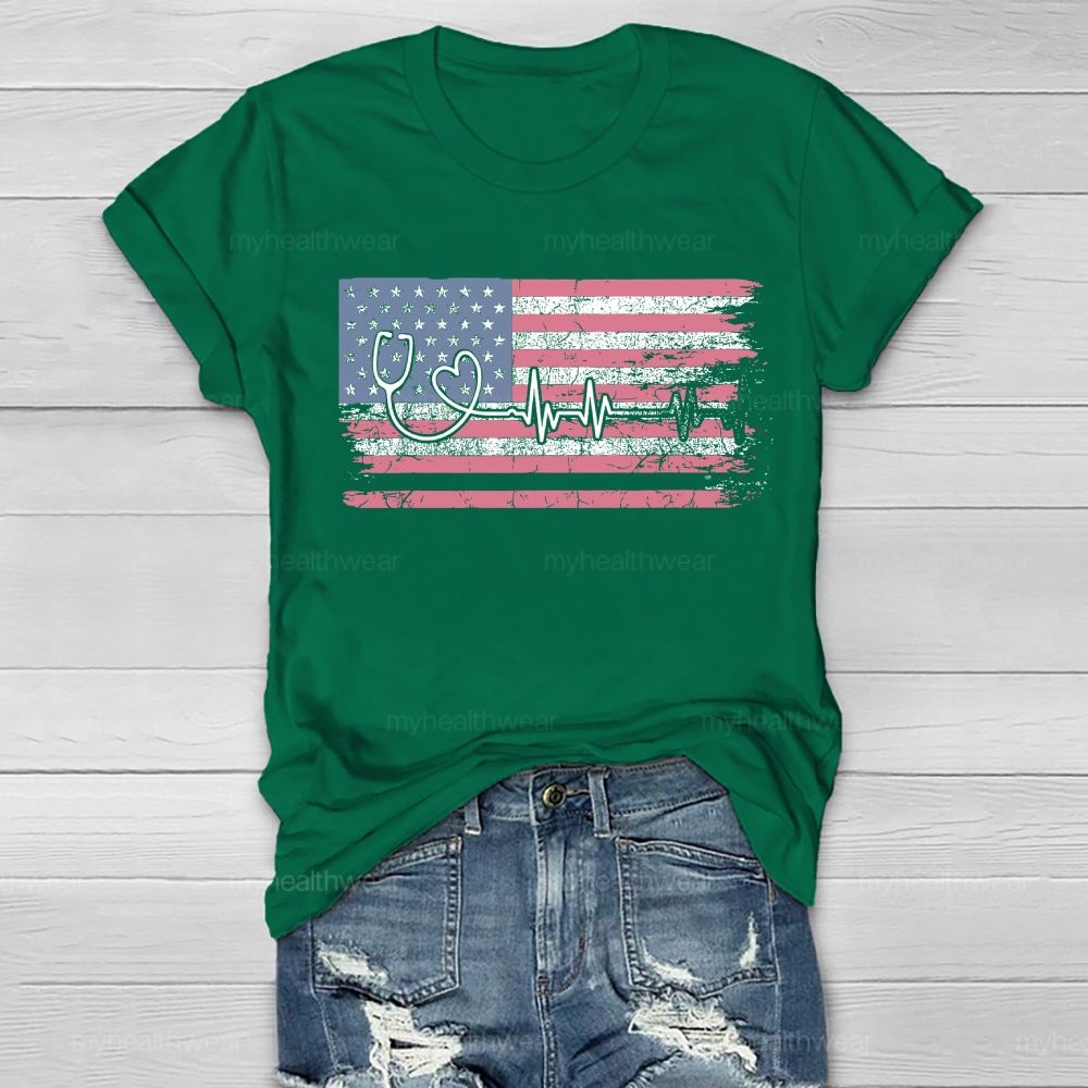 Stethoscope Flag Star Healthwear T-shirt