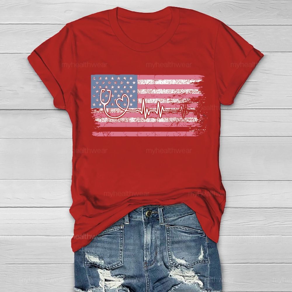 Stethoscope Flag Star Healthwear T-shirt