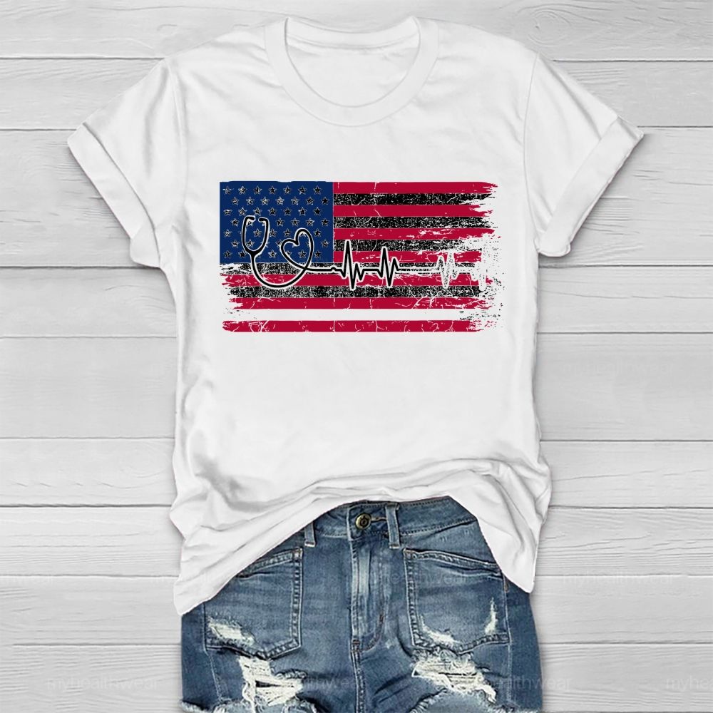 Stethoscope Flag Star Healthwear T-shirt