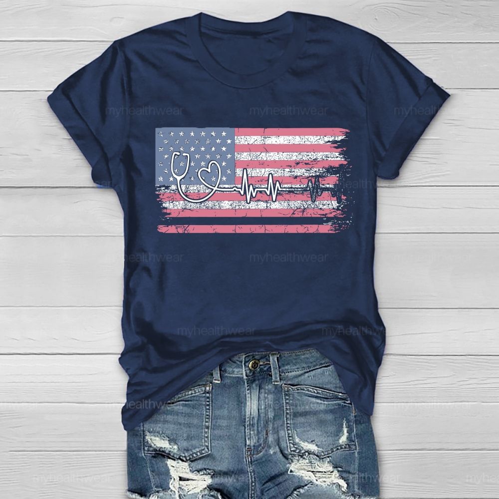 Stethoscope Flag Star Healthwear T-shirt