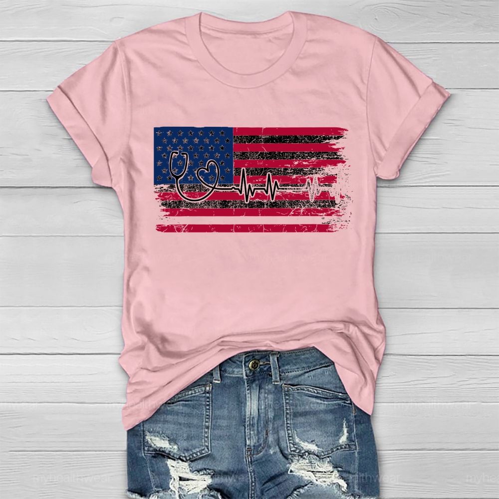 Stethoscope Flag Star Healthwear T-shirt