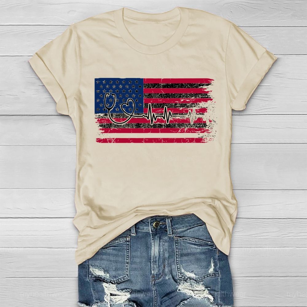 Stethoscope Flag Star Healthwear T-shirt