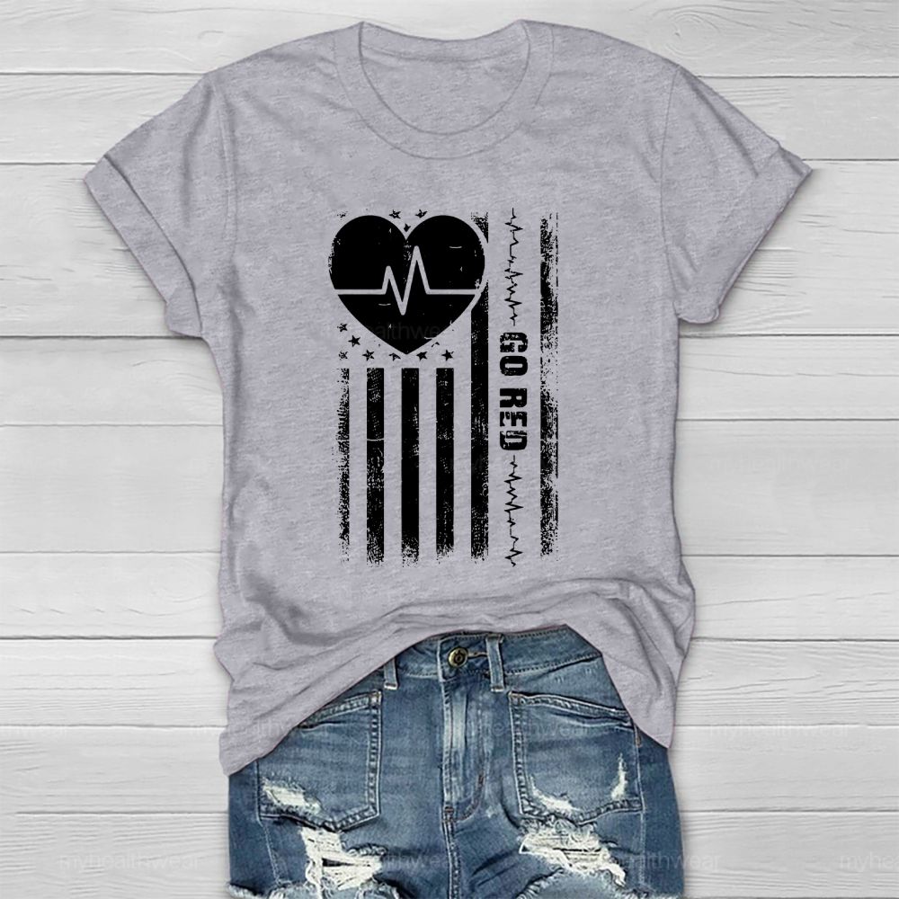 Go Red Heartbeat Flag Healthwear T-shirt