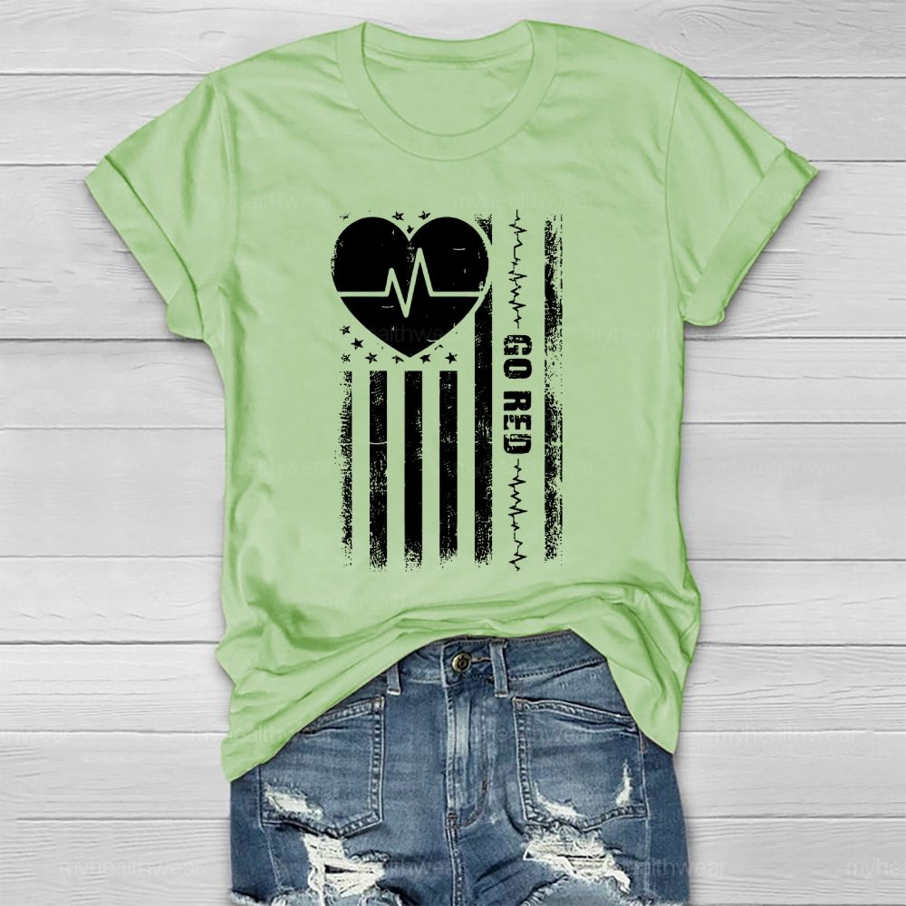 Go Red Heartbeat Flag Healthwear T-shirt