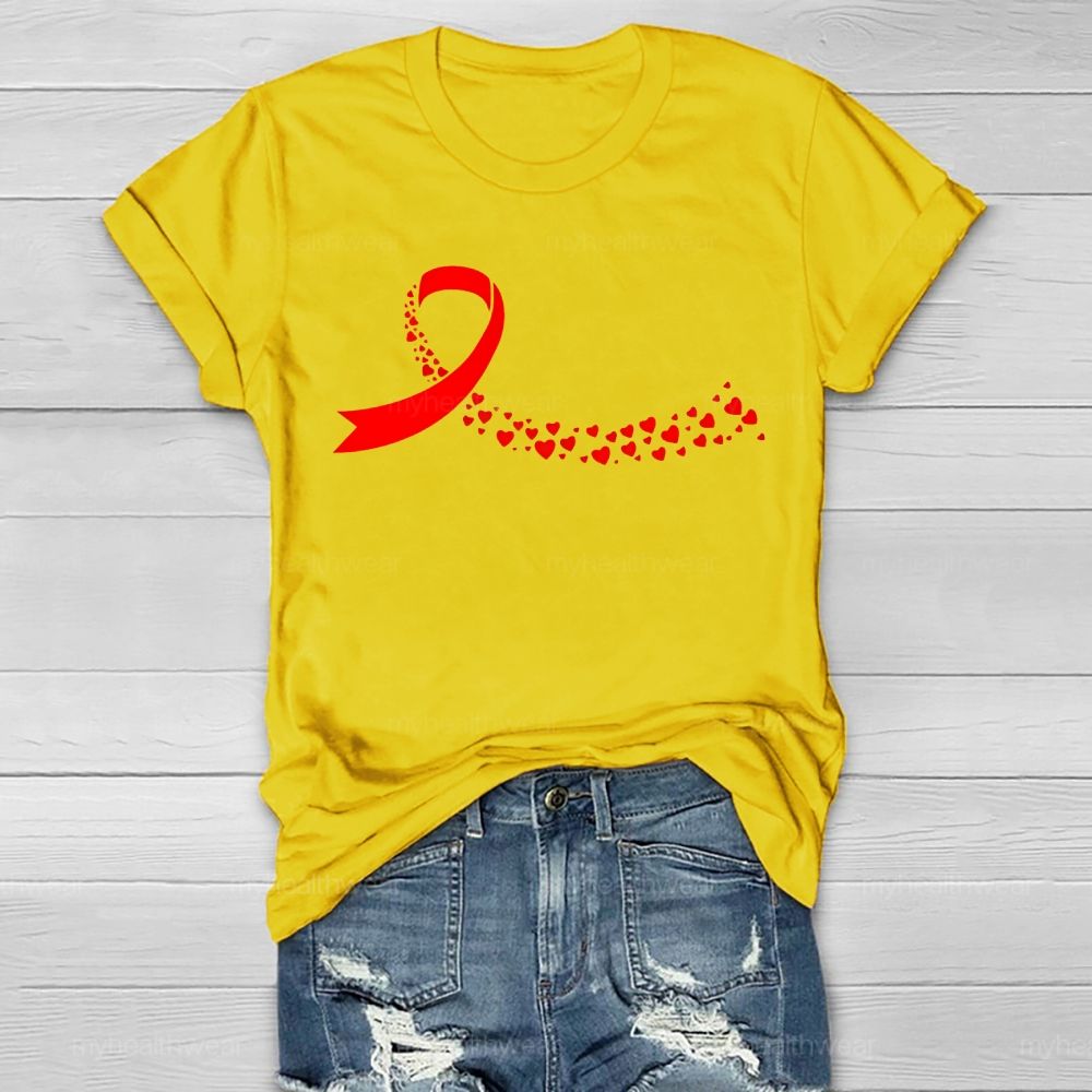 Red Heart Ribbon Graphic Healthwear T-shirt