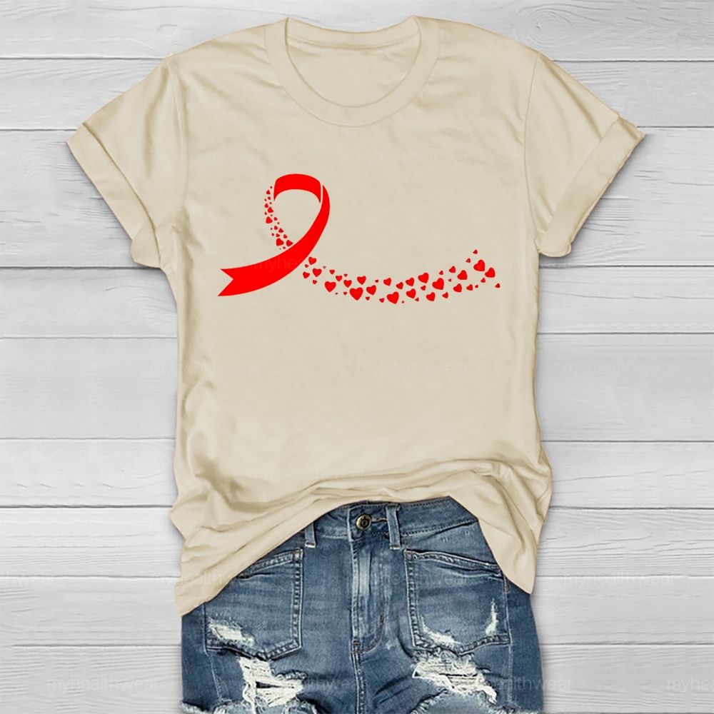 Red Heart Ribbon Graphic Healthwear T-shirt