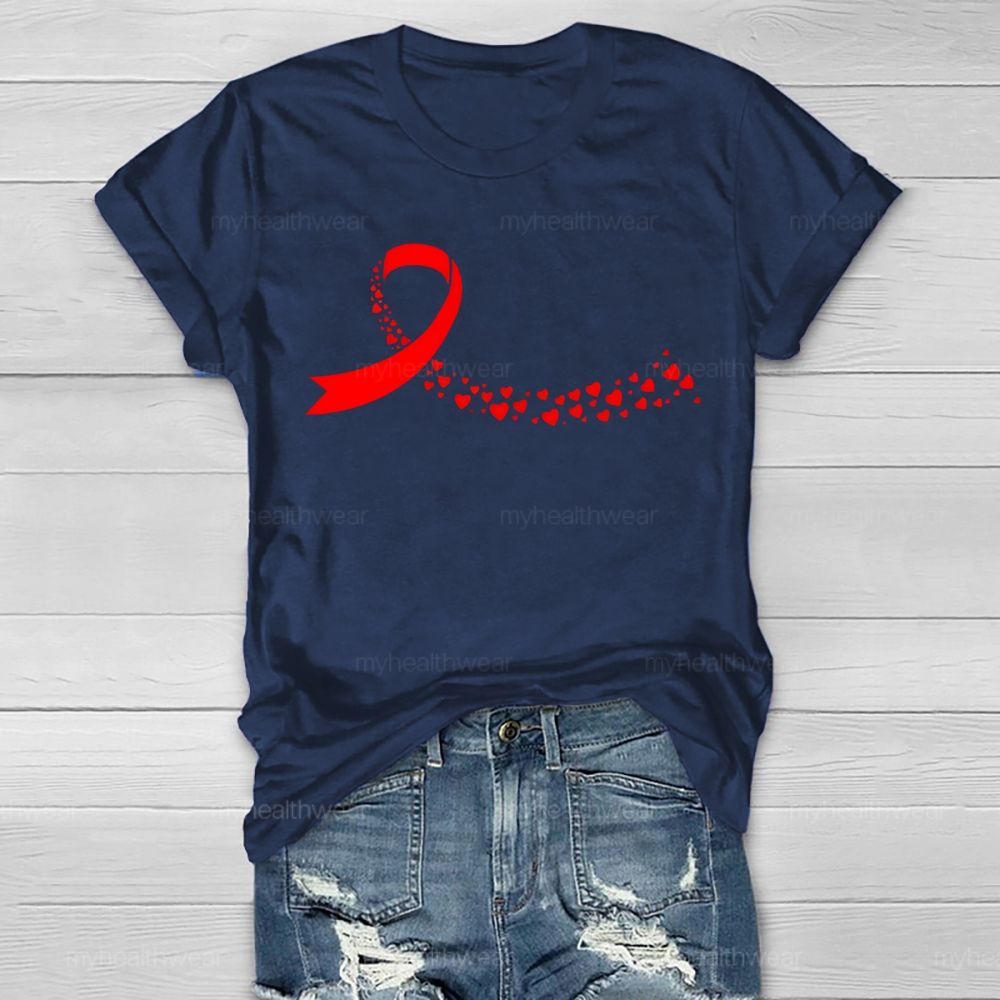 Red Heart Ribbon Graphic Healthwear T-shirt