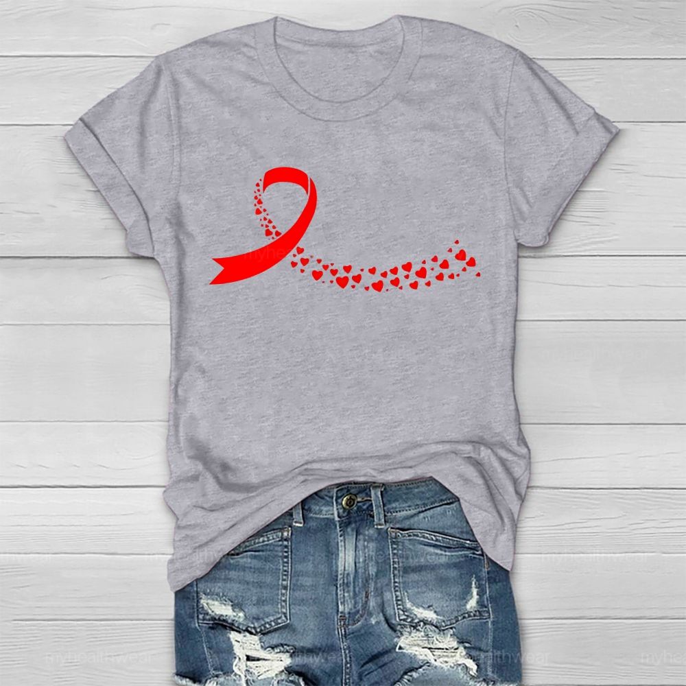 Red Heart Ribbon Graphic Healthwear T-shirt