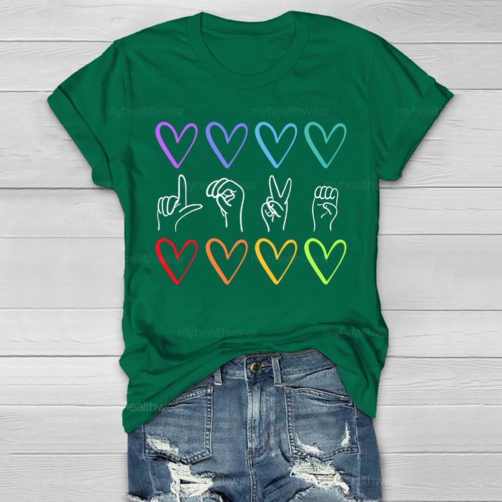 Love Colorful Heart Sign Language Healthwear T-shirt