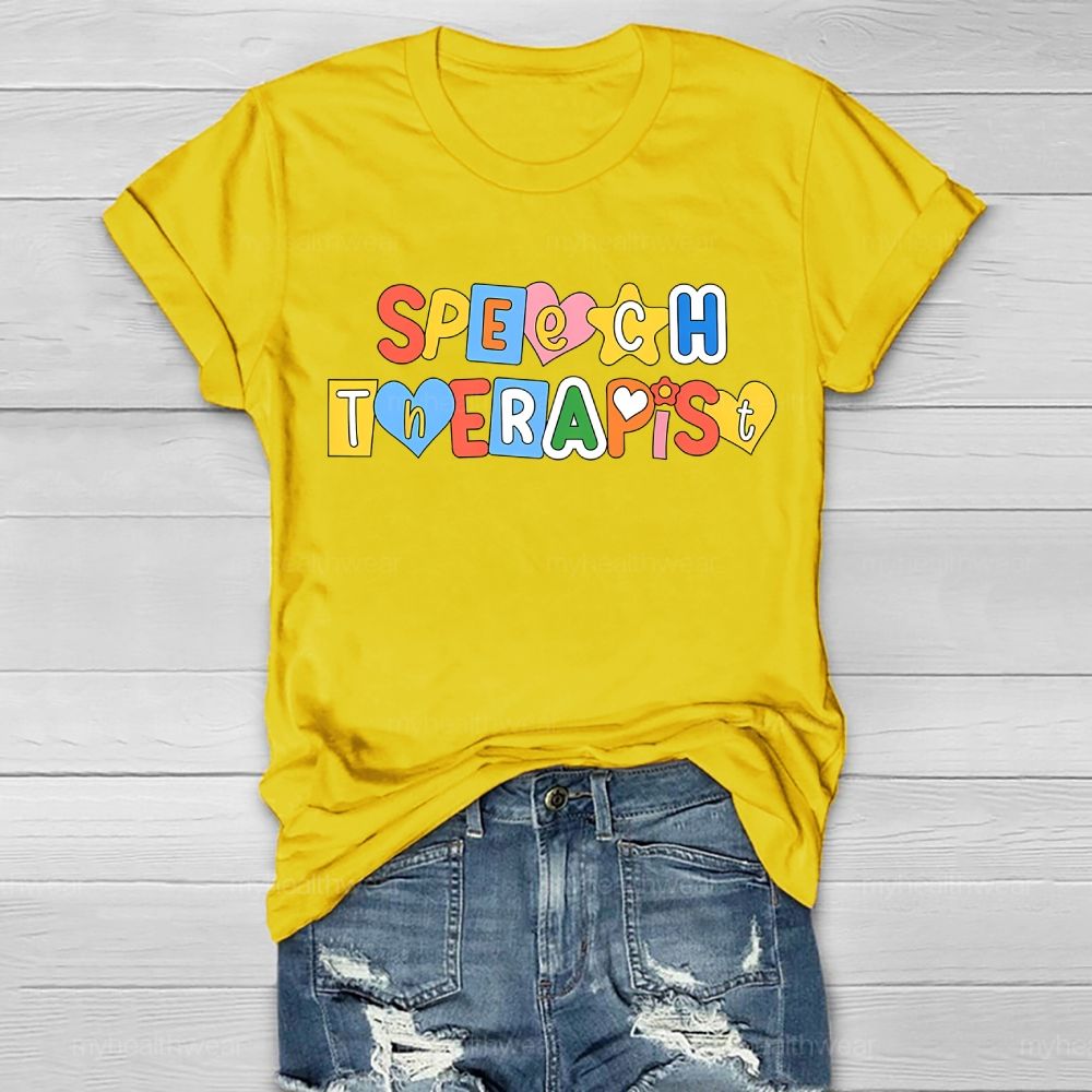 Speech Therapist Colorful Hearts Block Letters Healthwear T-shirt