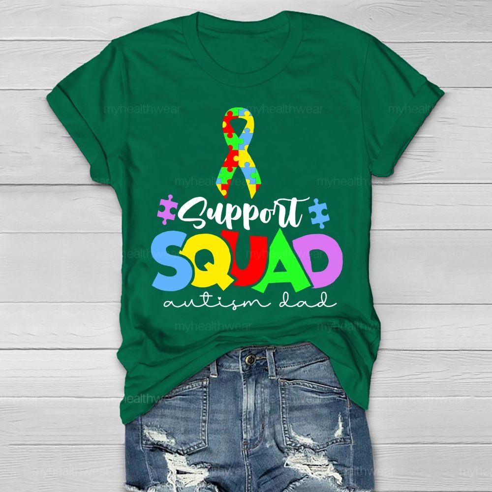 Support Squad Autism Dad Puzzle Ribbon Healthwear T-shirt