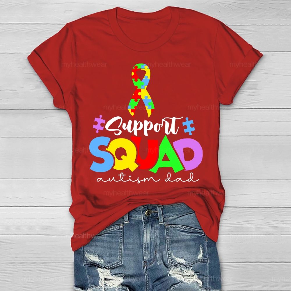 Support Squad Autism Dad Puzzle Ribbon Healthwear T-shirt