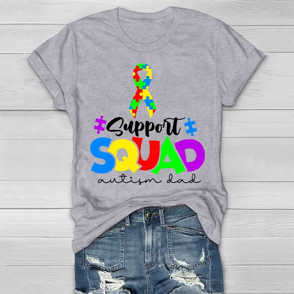 Support Squad Autism Dad Puzzle Ribbon Healthwear T-shirt