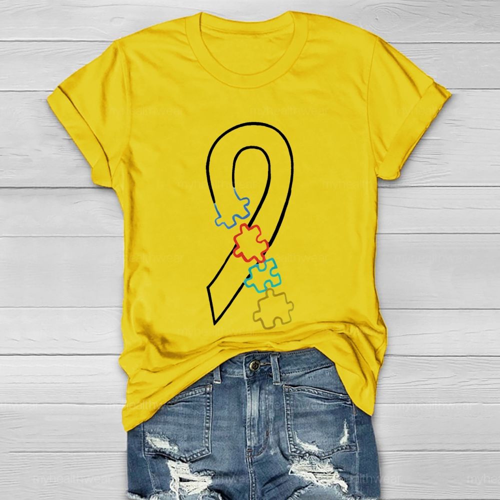 Colorful Puzzle Ribbon Autism Awareness Healthwear T-shirt