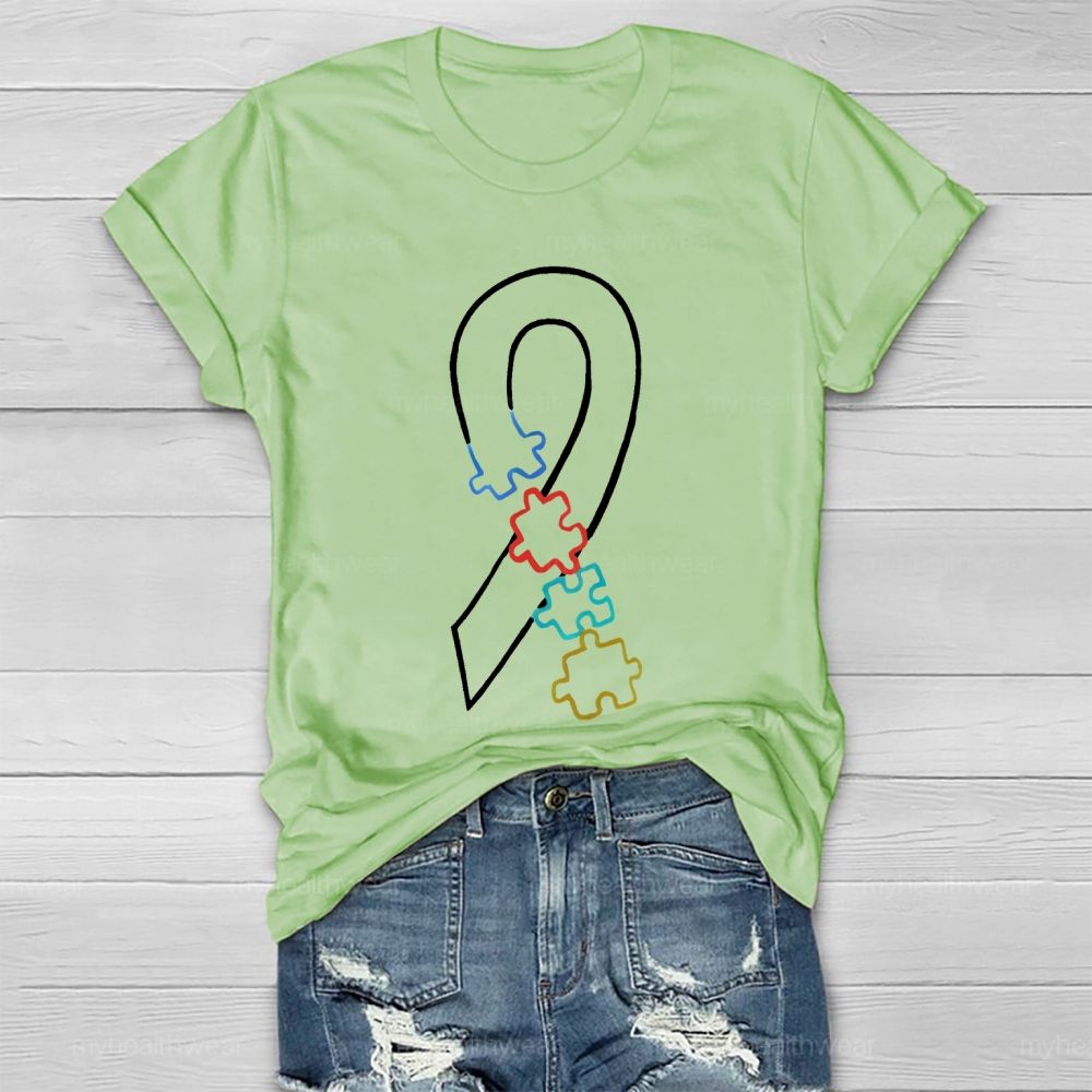 Colorful Puzzle Ribbon Autism Awareness Healthwear T-shirt