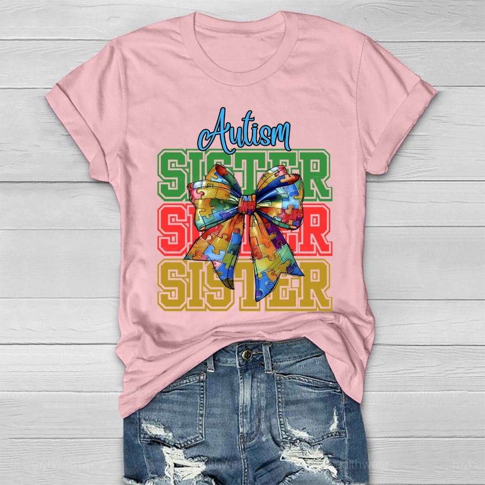 Autism Sister Puzzle Piece Bow Healthwear T-shirt