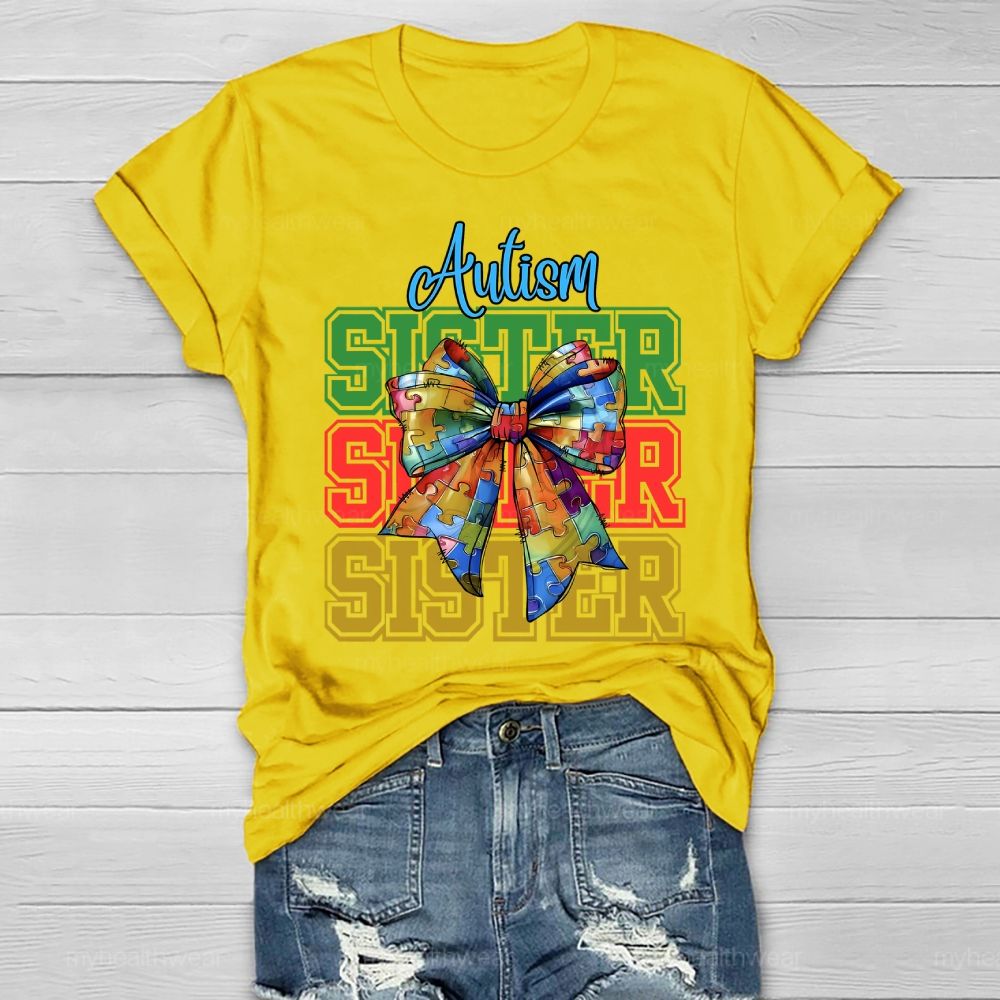 Autism Sister Puzzle Piece Bow Healthwear T-shirt