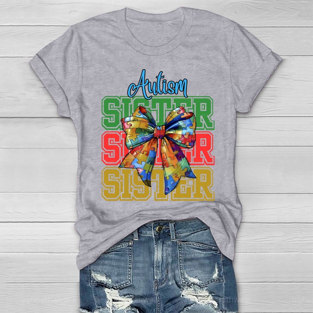 Autism Sister Puzzle Piece Bow Healthwear T-shirt