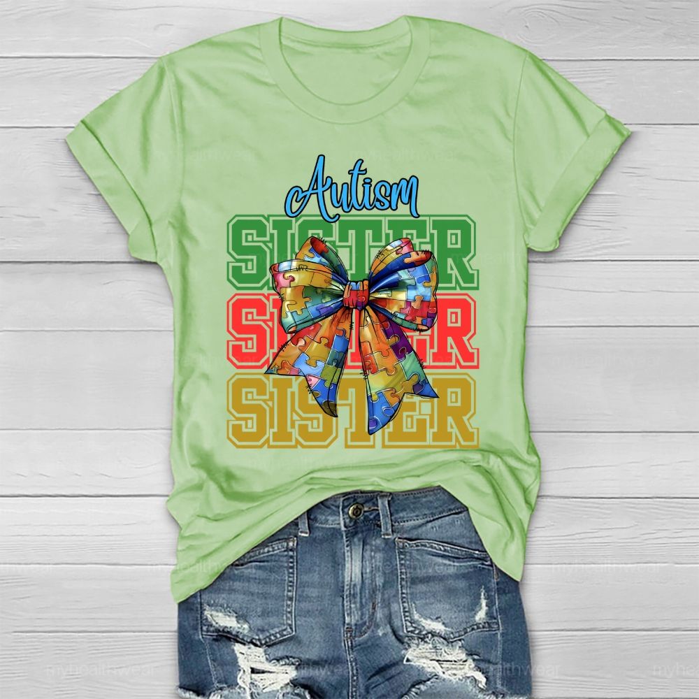 Autism Sister Puzzle Piece Bow Healthwear T-shirt