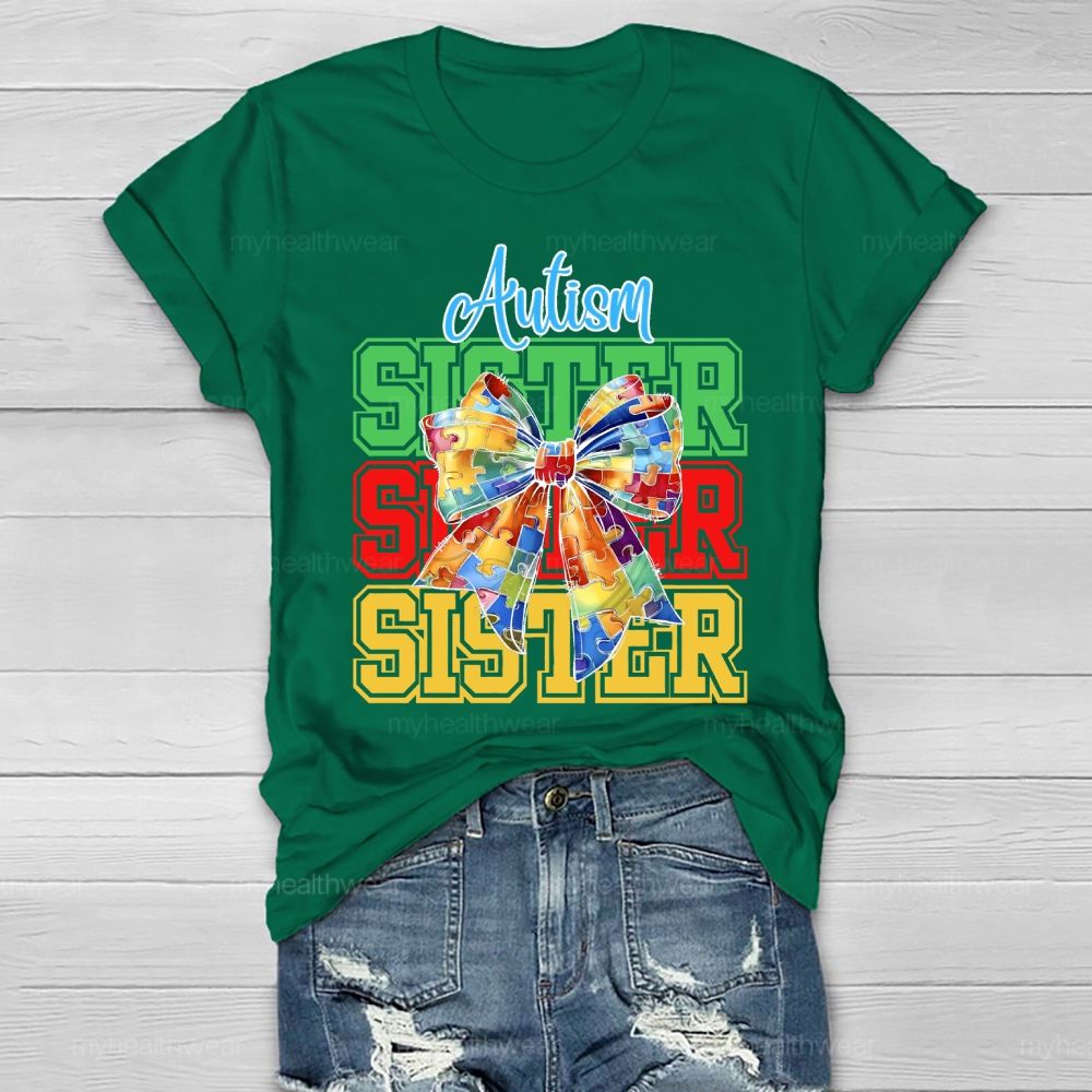Autism Sister Puzzle Piece Bow Healthwear T-shirt