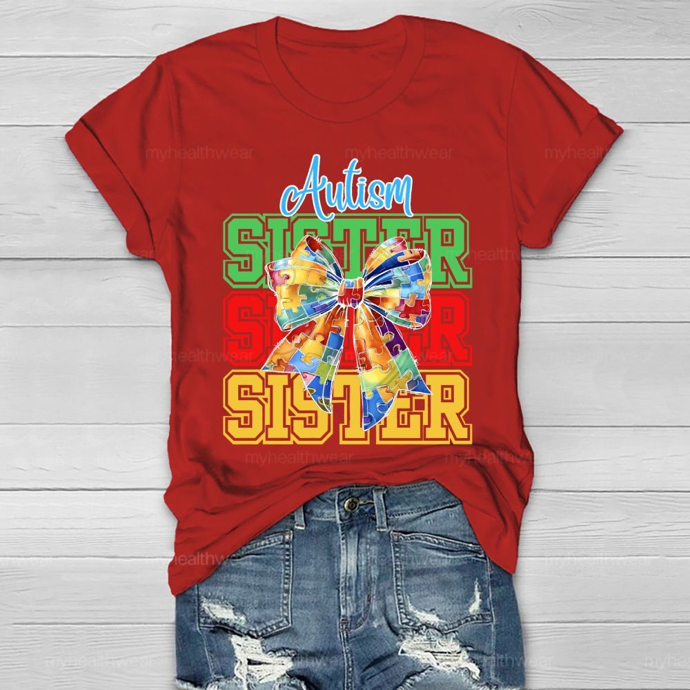 Autism Sister Puzzle Piece Bow Healthwear T-shirt