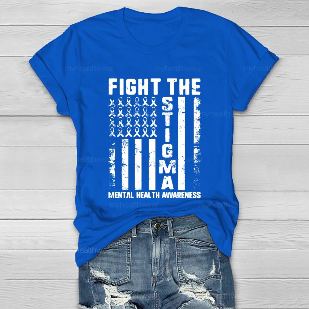 Fight The Stigma Mental Health Awareness Green Ribbon Flag Healthwear T-shirt
