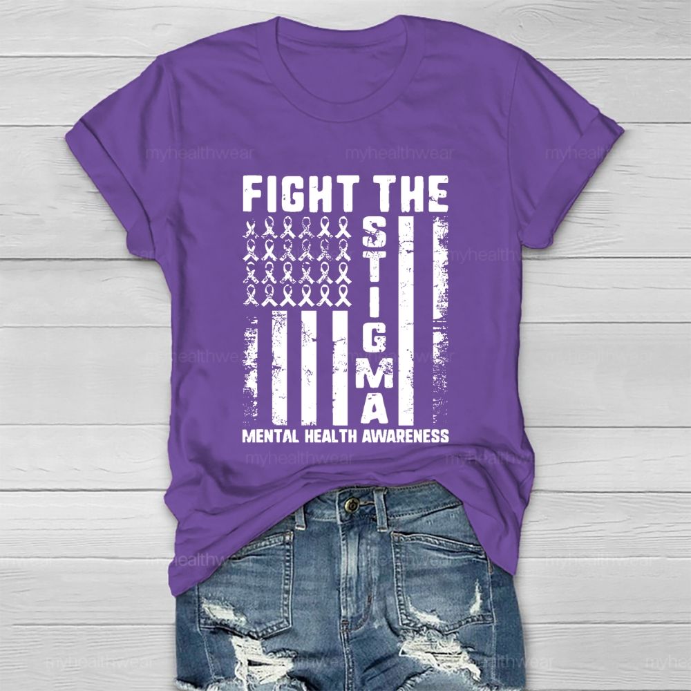 Fight The Stigma Mental Health Awareness Green Ribbon Flag Healthwear T-shirt