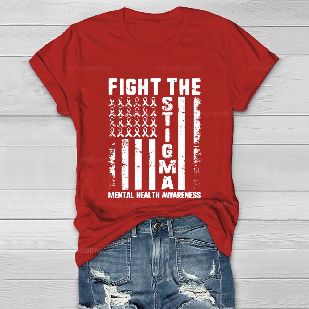 Fight The Stigma Mental Health Awareness Green Ribbon Flag Healthwear T-shirt