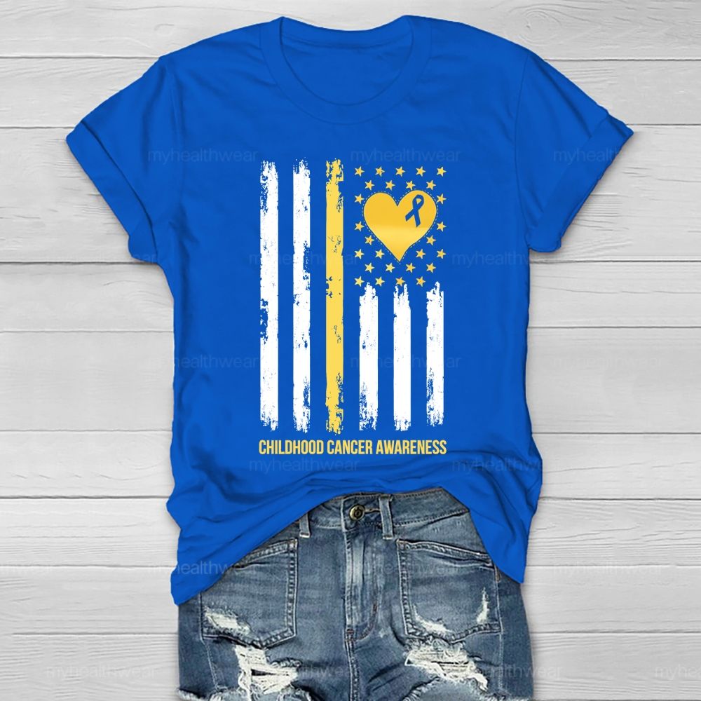 Childhood Cancer Awareness Gold Ribbon Flag Heart Healthwear T-shirt