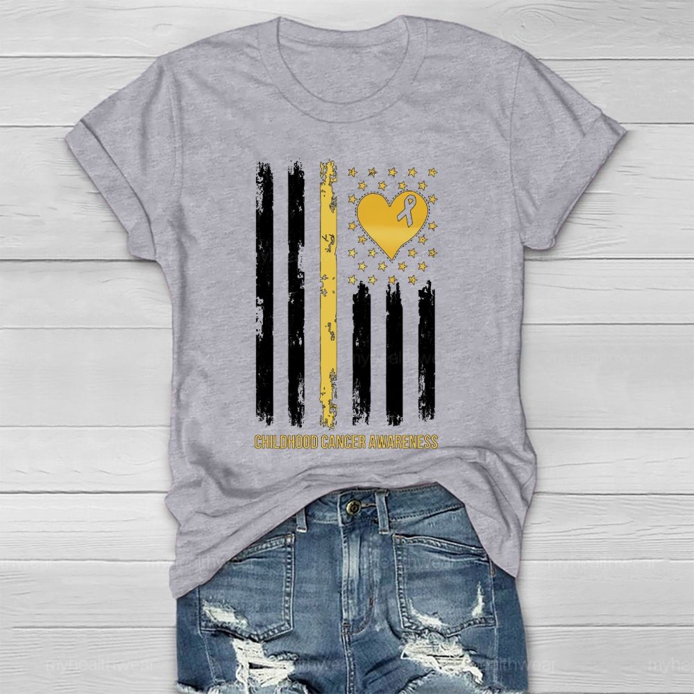 Childhood Cancer Awareness Gold Ribbon Flag Heart Healthwear T-shirt
