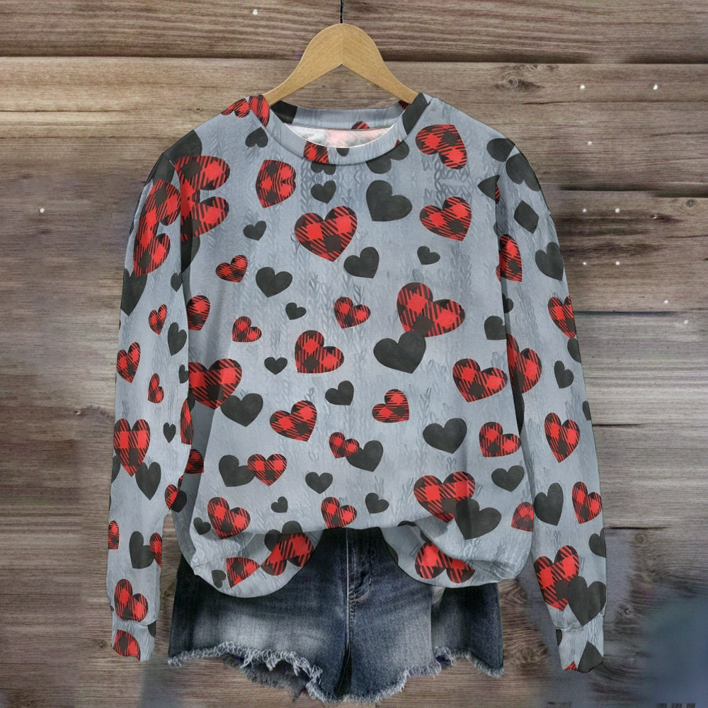 Red And Black Checkered Heart Sweatshirt