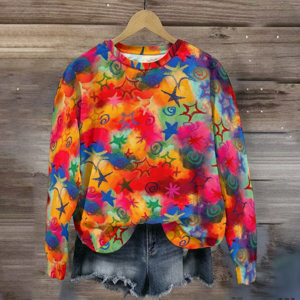 Colorful Stars Pattern All-Over Print Sweatshirt