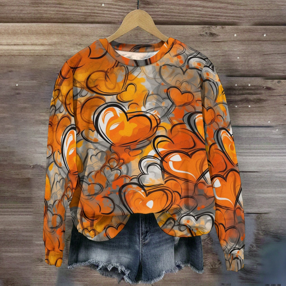 Orange Heart Pattern Sweatshirt