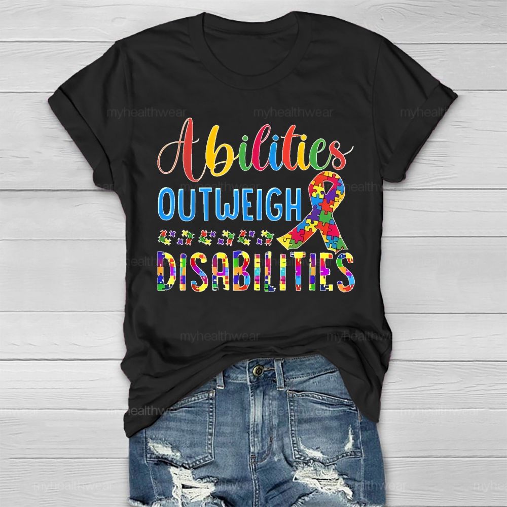Abilities Outweigh Disabilities Puzzle Ribbon Healthwear T-shirt