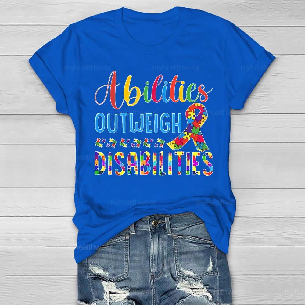 Abilities Outweigh Disabilities Puzzle Ribbon Healthwear T-shirt