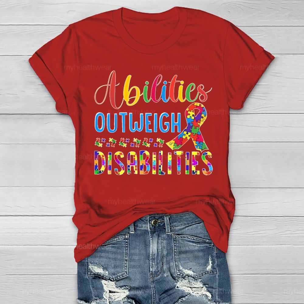 Abilities Outweigh Disabilities Puzzle Ribbon Healthwear T-shirt