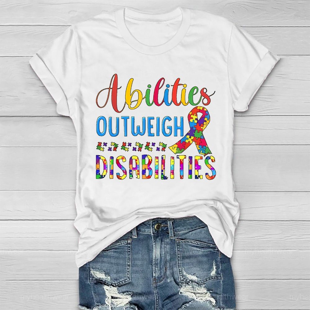 Abilities Outweigh Disabilities Puzzle Ribbon Healthwear T-shirt