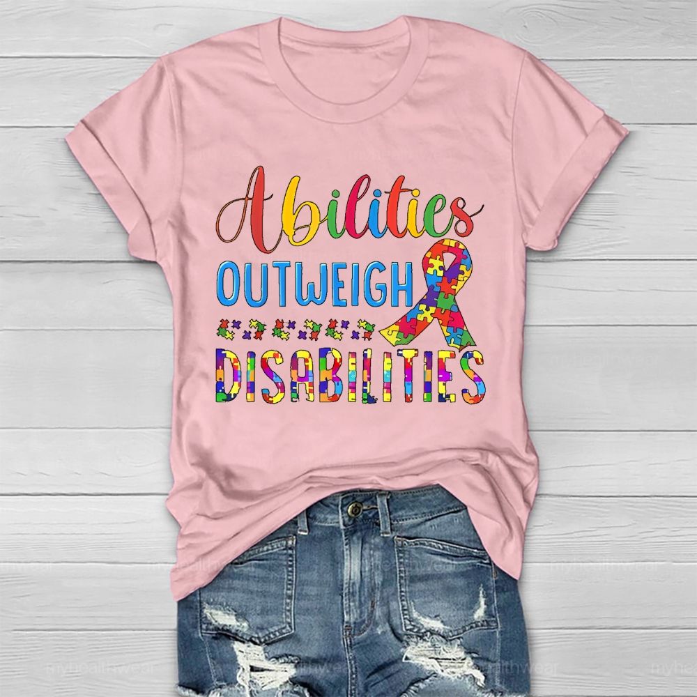 Abilities Outweigh Disabilities Puzzle Ribbon Healthwear T-shirt
